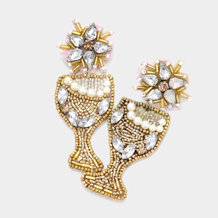 Cocktail Pearl & Rhinestone Dangle Earrings by FABULOUS MJ
