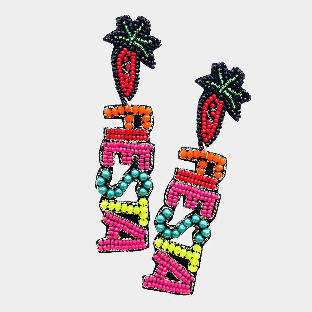 Chili Pepper Fiesta Seed Beaded Earrings-Earring-SPARKLE ARMAND
