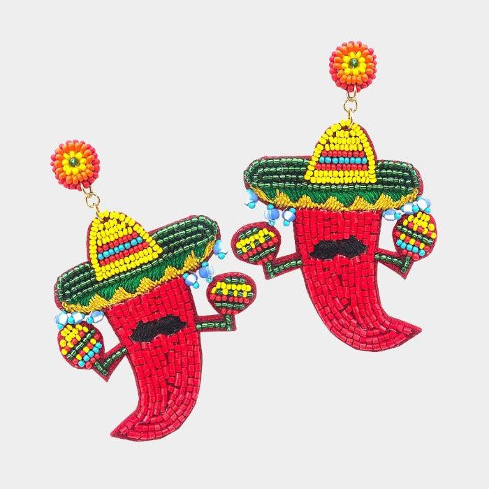 Chili Pepper Red Seed Bead Earrings
