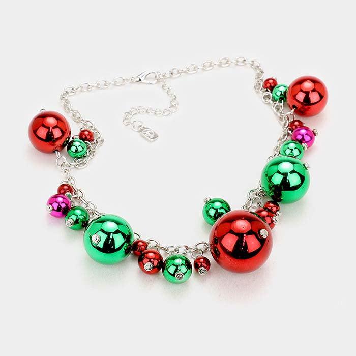 Christmas Multi Sized Metal Ball Statement Necklace