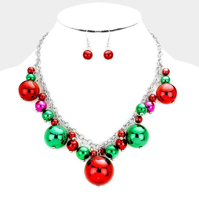 Christmas Multi Sized Metal Ball Statement Necklace