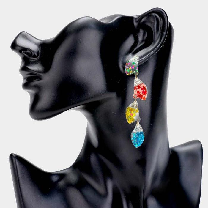 Christmas Ornament Bulb Multi Color Resin Dangle Earrings