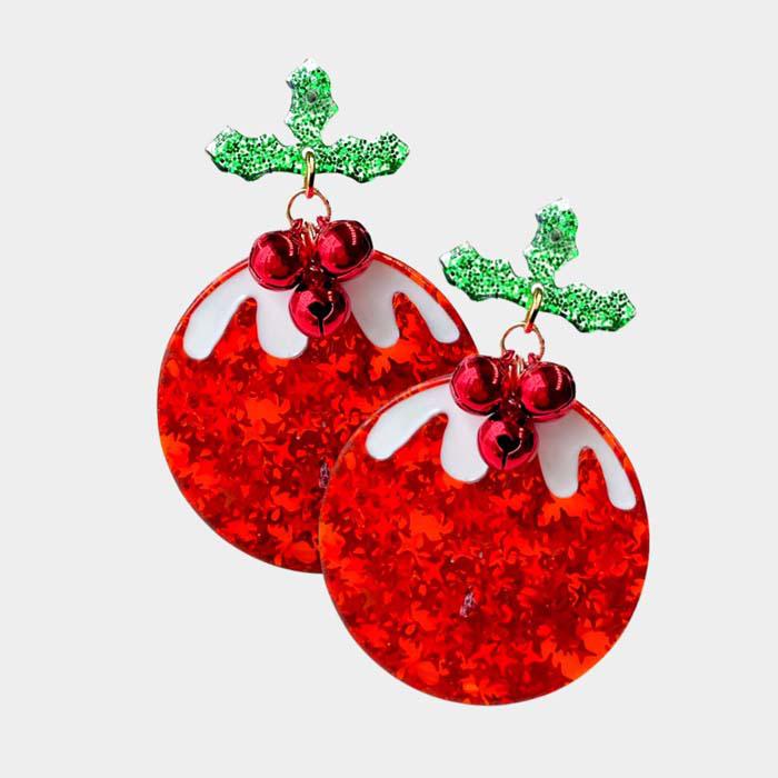  Christmas Tree Red Ornament Glitter Resin Earrings