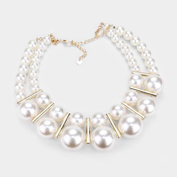 Chunky Pearl (faux) Cream Statement Necklace-Necklace-SPARKLE ARMAND