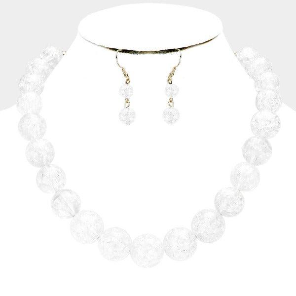 Clear Cracked Lucite Bead Ball Necklace & Earring Set-Necklace-SPARKLE ARMAND