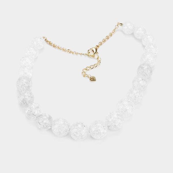 Clear Cracked Lucite Bead Ball Necklace & Earring Set-SPARKLE ARMAND