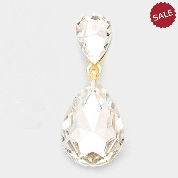 Clear Crystal Double Teardrop Gold Earrings