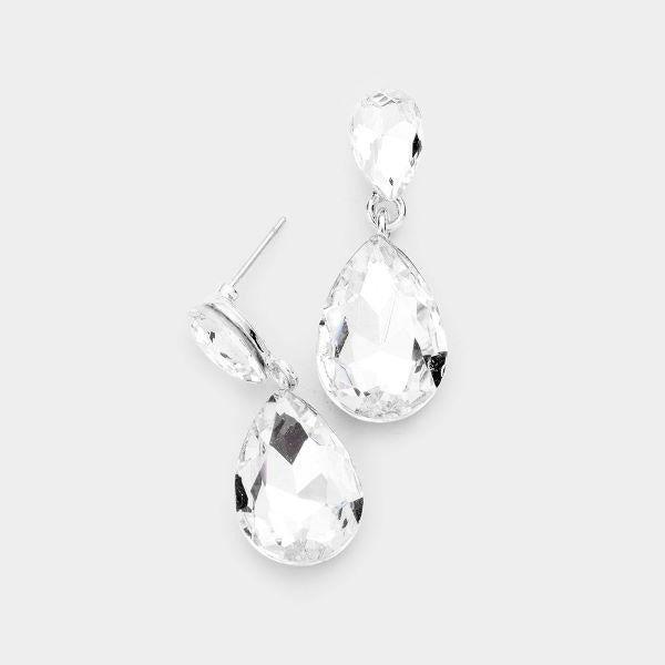 Clear Crystal Teardrop Silver Earrings