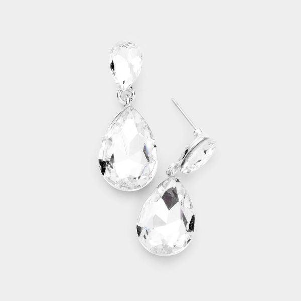 Clear Crystal Teardrop Silver Earrings