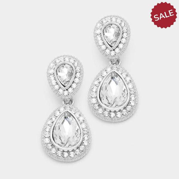 Clear Crystal Marquise Silver Evening Dangle Earrings by Ashley Collection