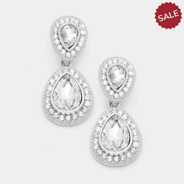 Clear Crystal Marquise Silver Evening Dangle Earrings by Ashley Collection
