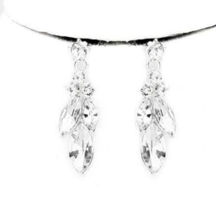 Clear Crystal Marquise Statement Vine Silver Necklace Set