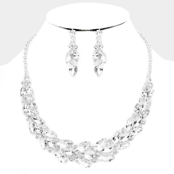 Clear Crystal Marquise Statement Vine Silver Necklace Set Sparkle ARmand