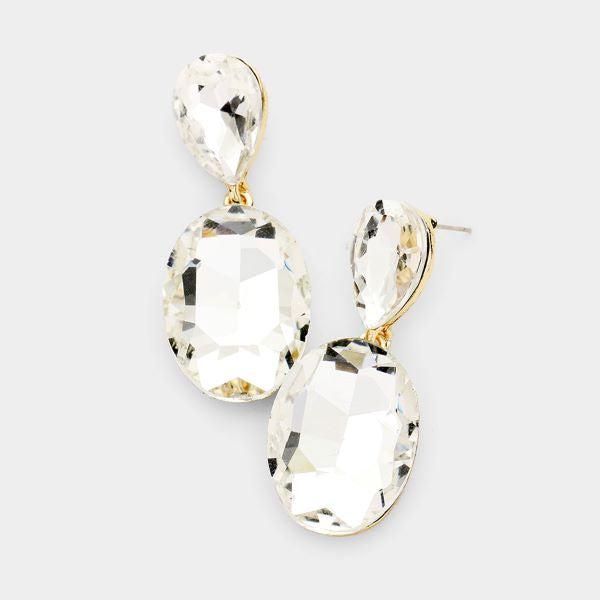 Clear Crystal Oval & Teardrop Gold Earrings