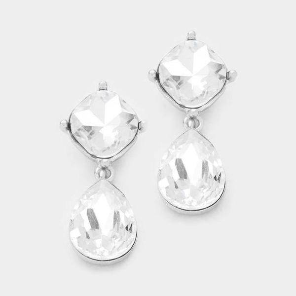 Clear Crystal Silver Dangle Pierced Earrings by Miro Crystal Collection