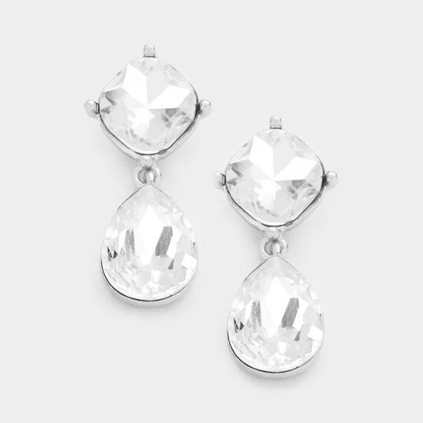 Clear Crystal Silver Dangle Pierced Earrings by Miro Crystal Collection