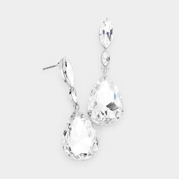 Clear Crystal Teardrop Evening Earrings-Earring-SPARKLE ARMAND