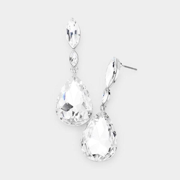 Clear Crystal Teardrop Evening Earrings-Earring-SPARKLE ARMAND