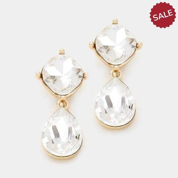 Clear Crystal Teardrop Gold Evening Earrings by Miro Crystal Collection