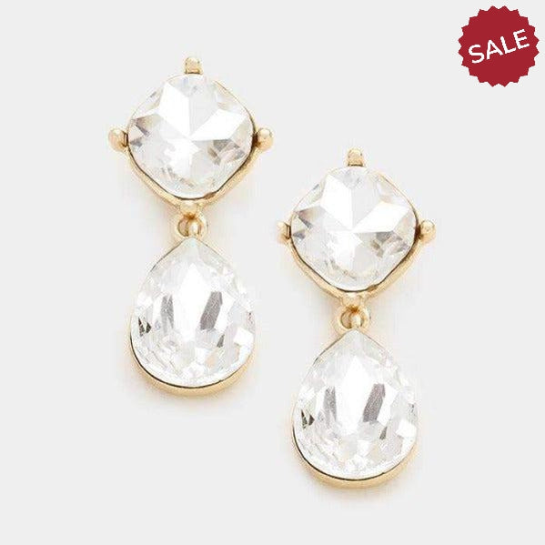 Clear Crystal Teardrop Gold Evening Earrings by Miro Crystal Collection