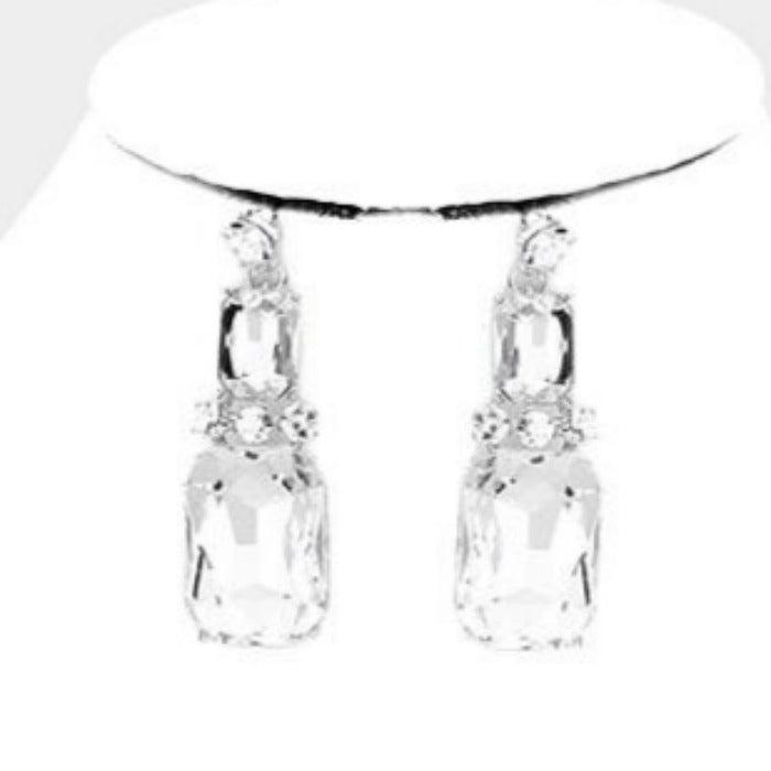 Clear Faceted Teardrop Crystal Silver Statement Necklace