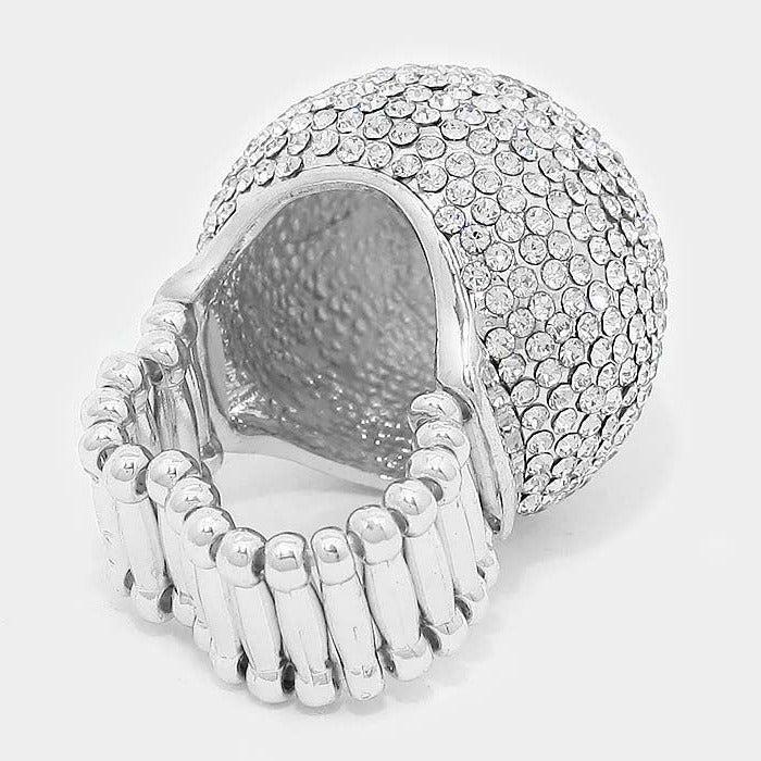 Clear Pave Dome Silver Stretch Ring