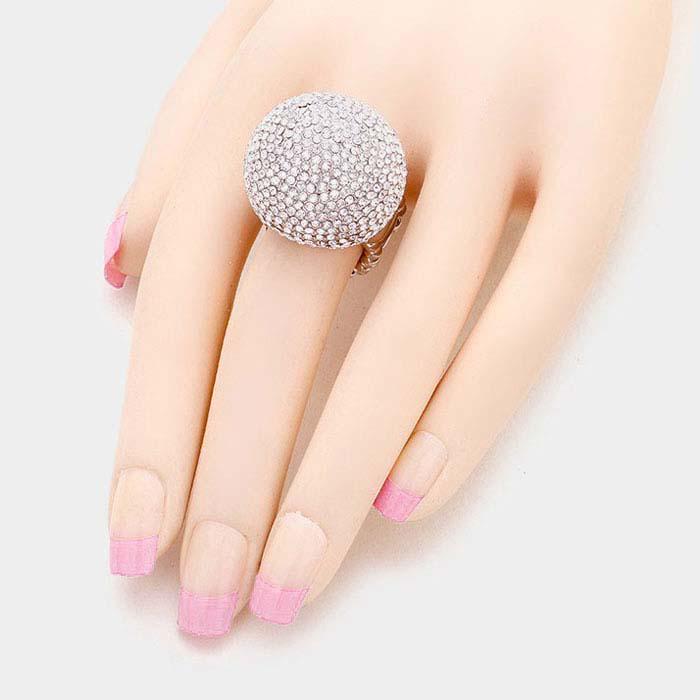Clear Pave Dome Silver Stretch Ring
