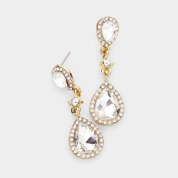 Miro Red Pear Crystal Rhinestone Trim Drop Evening Earrings