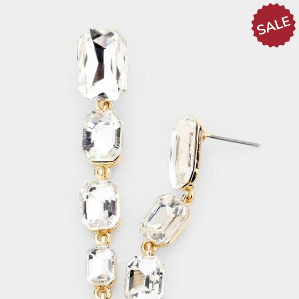 Clear Rectangle Crystal Link Evening Earrings-Earring-SPARKLE ARMAND