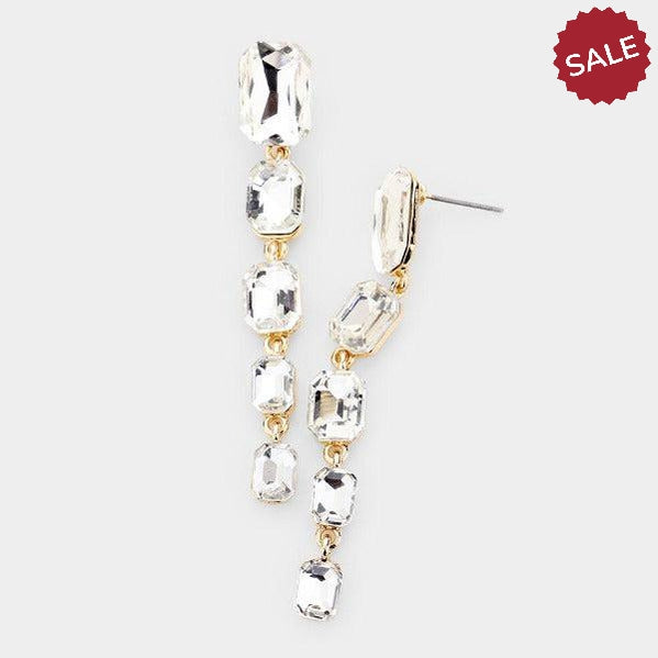 Clear Rectangle Crystal Link Evening Earrings-Earring-SPARKLE ARMAND