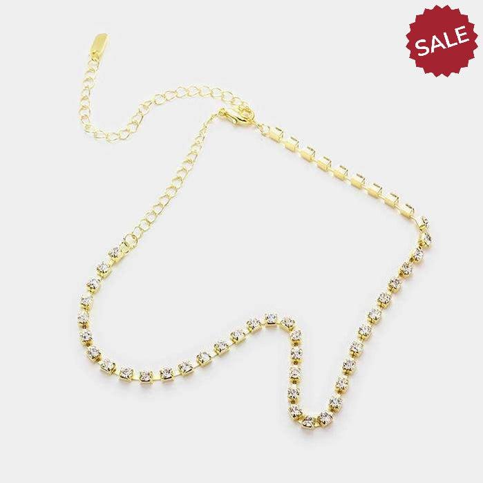 Clear Rhinestone Gold 3 mm Choker & Earring Set-Necklace-SPARKLE ARMAND
