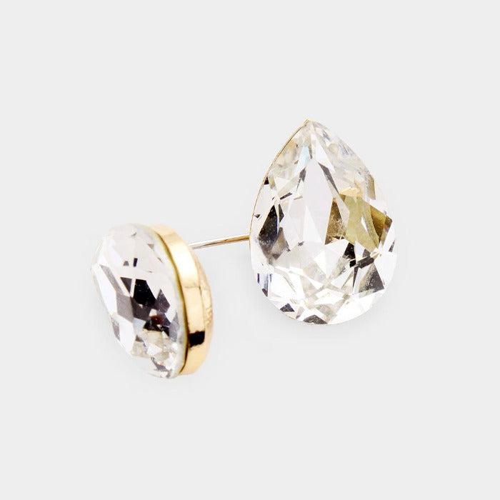 Clear Teardrop Crystal Gold Earrings by BLUE ICE