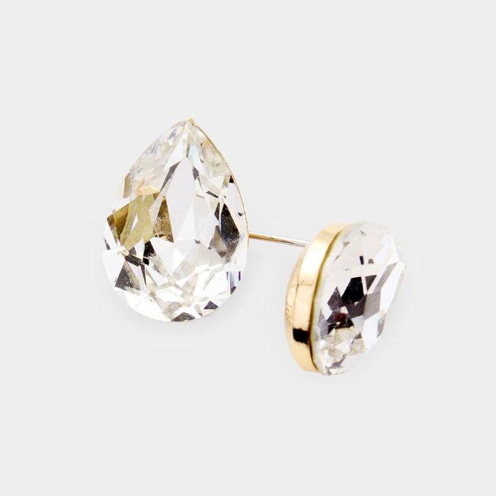 Clear Teardrop Crystal Gold Earrings by BLUE ICE