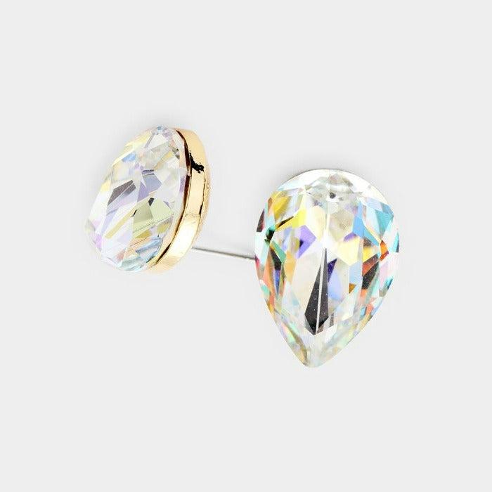 Clear Teardrop Crystal Gold Earrings by BLUE ICE