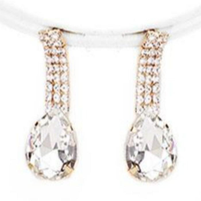 Clear Teardrop Crystal Rhinestone Collar Gold Necklace Set