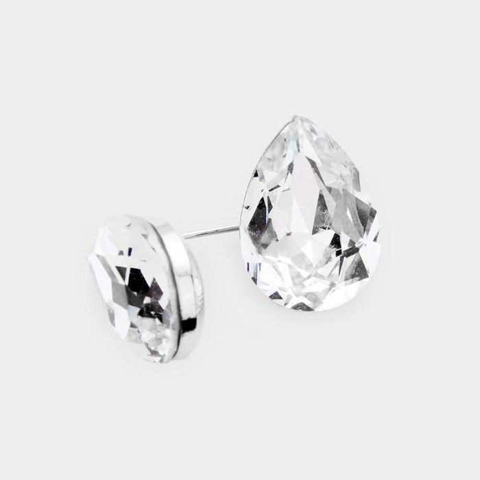 Clear Teardrop Crystal Silver Earrings-Earring-SPARKLE ARMAND