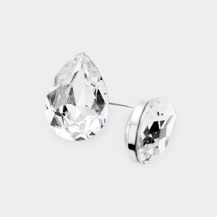 Clear Teardrop Crystal Silver Earrings-Earring-SPARKLE ARMAND