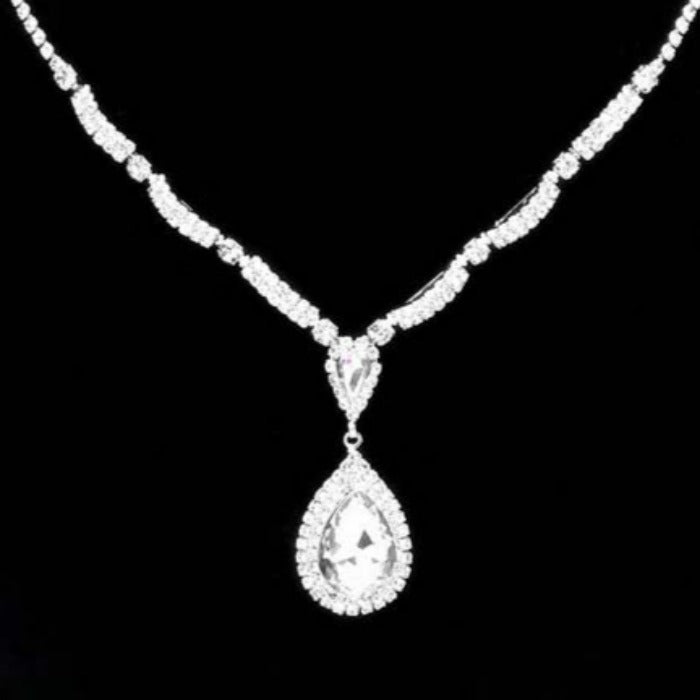 Clear Teardrop Stone Accented Rhinestone Necklace Set