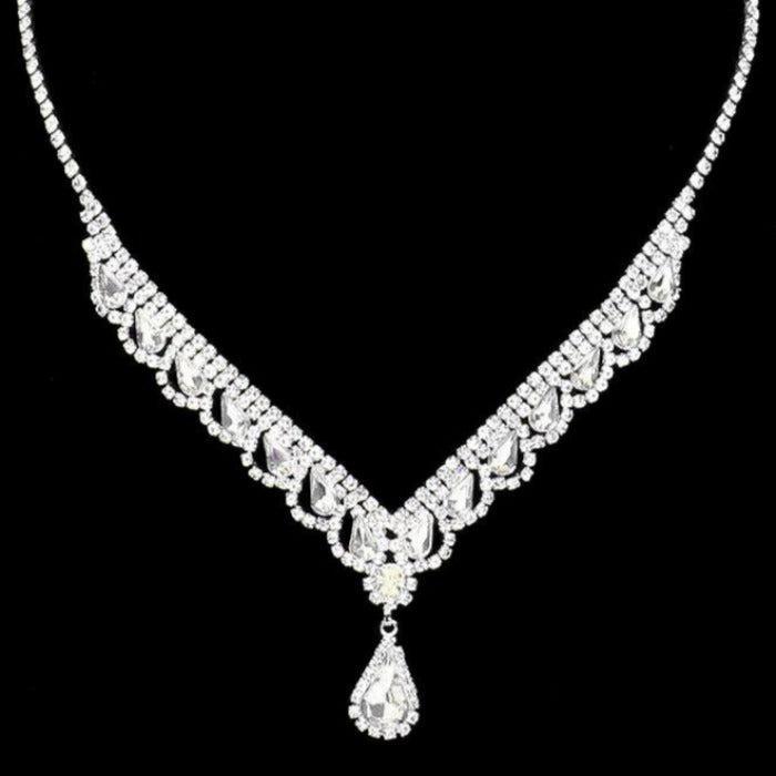 Clear Teardrop Stone Accented Rhinestone Silver Necklace Set Sparkle Armand