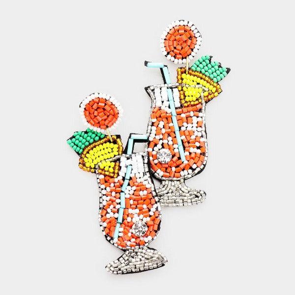 Cocktail Orange Seed Bead Felt Back Earrings-Earring-SPARKLE ARMAND