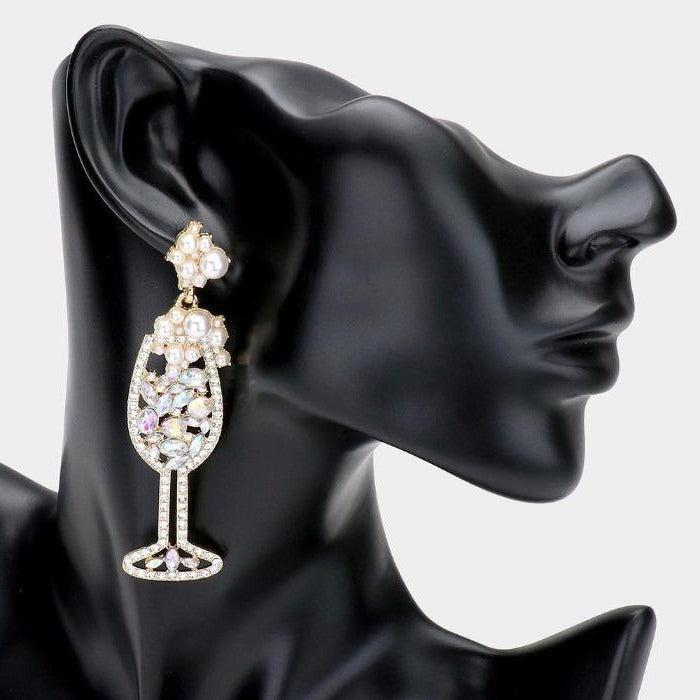 Cocktail Pearl & Rhinestone Dangle Earrings