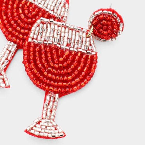 Cocktail Red Seed Bead Felt Back Earrings-Earring-SPARKLE ARMAND