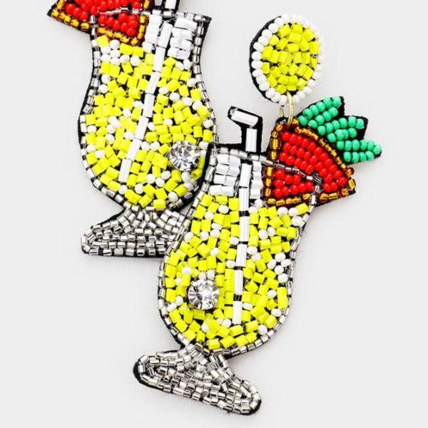Cocktail Yellow Seed Bead Felt Back Earrings-Earring-SPARKLE ARMAND
