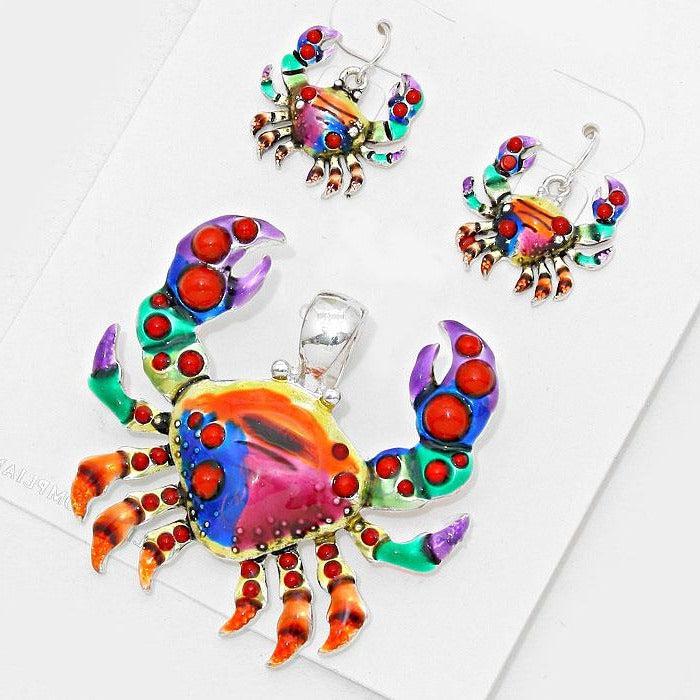 Crab Pendant & Pierced Necklace & Earrings Set by icon Collection Sparkle Armand