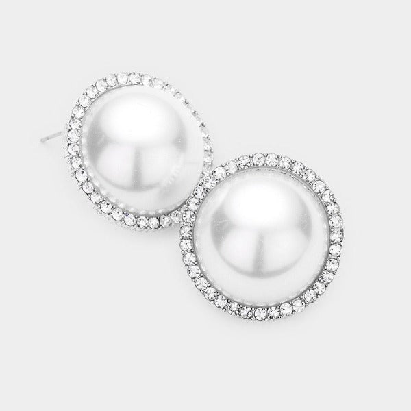 Cream Pearl & Pave Rhinestone Round Earrings by BLUE ICE