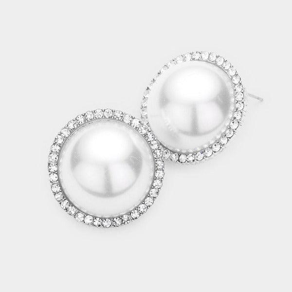 Cream Pearl & Pave Rhinestone Round Earrings by BLUE ICE