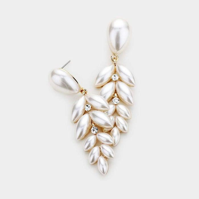 Cream Pearl Teardrop Marquise Drop Evening Earrings