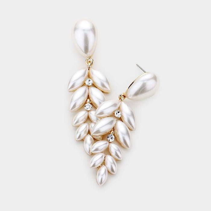 Cream Pearl Teardrop Marquise Drop Evening Earrings