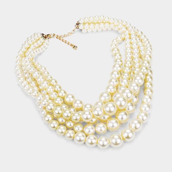  5 Strand Cream Pearl (faux) Necklace & Earring Set by core 5 Strand Cream Pearl (faux) Necklace & Earring Set by SP Sophia Collection