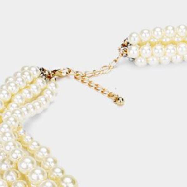  5 Strand Cream Pearl (faux) Necklace & Earring Set by core 5 Strand Cream Pearl (faux) Necklace & Earring Set by SP Sophia Collection